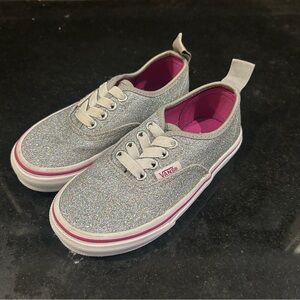 Vans Kids Silver Glitter Sneakers with Pink Accents